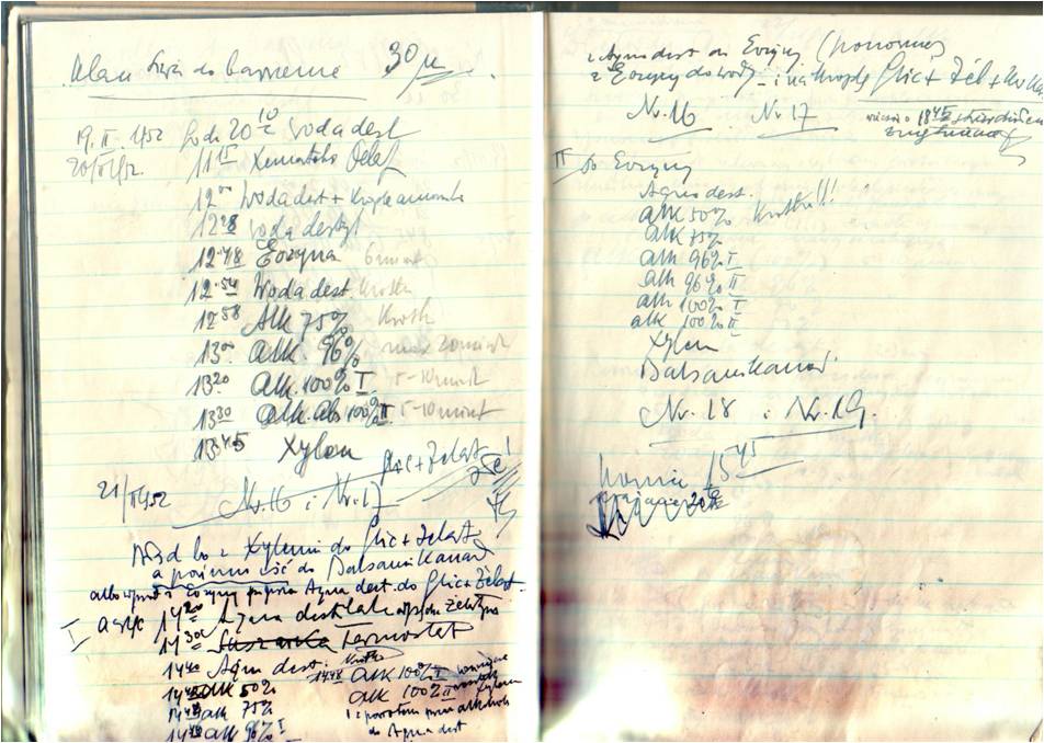 Notes roboczy z notatkami dotyczącymi badań histologicznych skóry koni. Kraków 4-23.II.1952.
